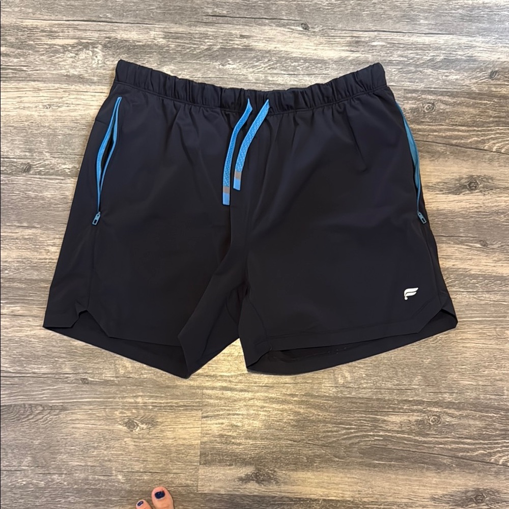 Fabletics Black Athletic Shorts with Blue Accents